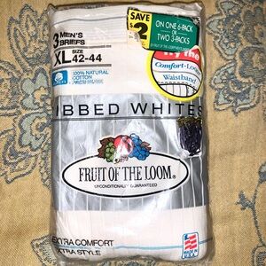 Vintage Fruit of the Loom Ribbed Comfort loom waist White Men's Briefs 3-Pack XL
